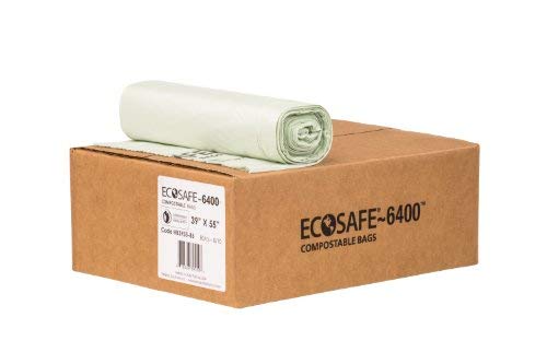 EcoSafe-6400 HB3955-85 Compostable Bag, Certified Compostable, 48-Gallon, Green (Pack of 80)