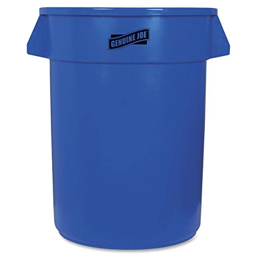 Genuine Joe GJO60464 Plastic Heavy-Duty Trash Container, 32 gallon Capacity, Blue
