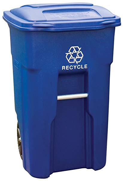 Toter 025532-R1BLU Residential Heavy Duty 2-Wheeled Recycling Can Attached Lid, 32-Gallon, Blue