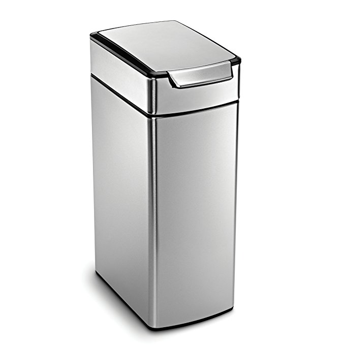 simplehuman 40 Liter/10.6 Gallon Stainless Steel Slim Touch-Bar Kitchen Trash Can, Brushed Stainless Steel, ADA-Compliant