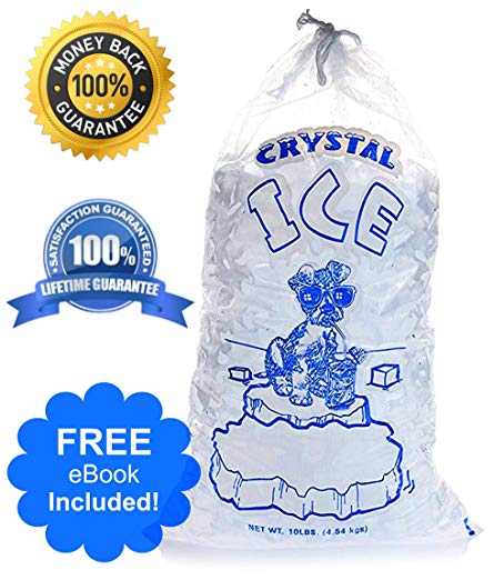 Crystal Clear Commercial Ice Bags with Drawstring (10 lb or 20 lb) - Extra STRONG, Reusable, Puncture-Proof - Safe Food Grade Plastic (1.5 mil) (10lb (Pack of 100))