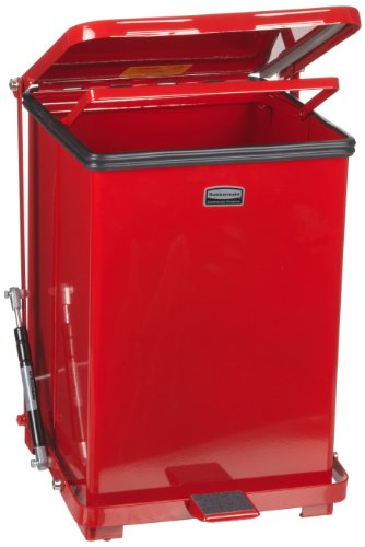 Rubbermaid Commercial FGQST12ERBRD The Silent Defenders Steel Step Trash Can, Square with Retaining Band, 12-gallon, Red