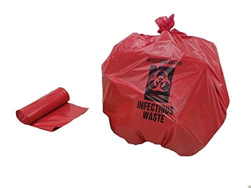 BWV-33, 24x33 inches, 500, Red Printed Medical Waste Bags, Printed .75 Mil LDPE, MADE IN USA