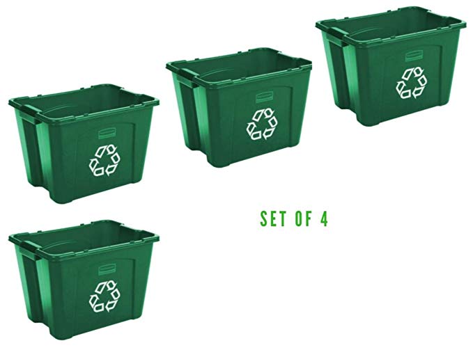 Stackable Recycling Box, 14 gal, Green (Set of 4 - 14 Gal)