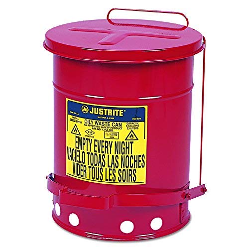 JUSTRITE 09100 Oily Waste Can, 6 gal, Red