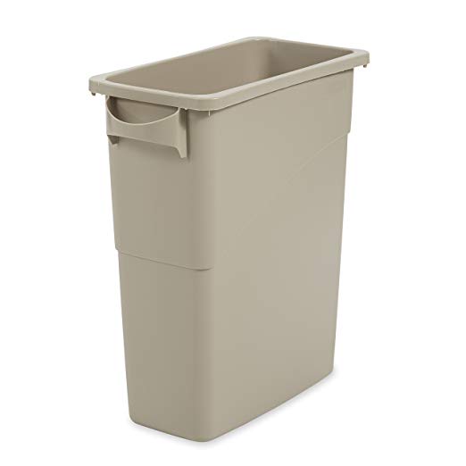 Rubbermaid Commercial FG354100BEIG LLDPE Slim Jim 15-7/8-Gallon Trash Can with Handles, Beige