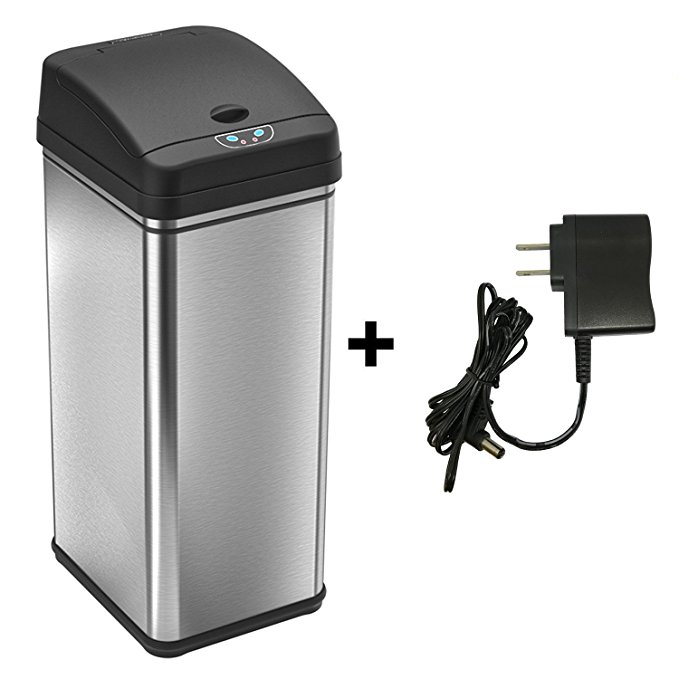 iTouchless 13 Gallon Automatic Touchless Sensor Kitchen Trash Cans with AC Adapter, Odor Filter Deodorizer, Kitchen and Office
