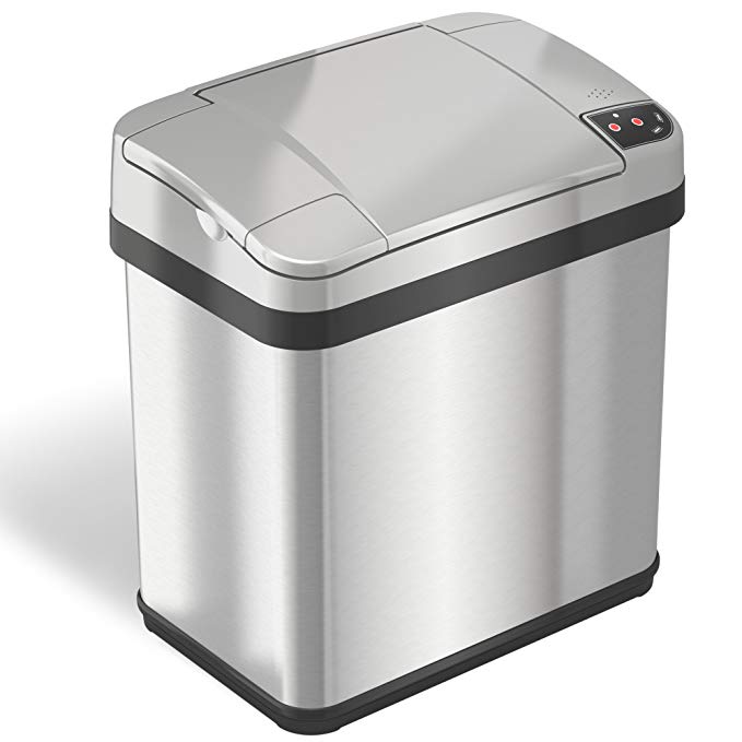 iTouchless 2.5 Gallon Stainless Steel Touchless Trash Can with Odor Filter and Fragrance, Automatic Sensor Lid, Bathroom or Office, 9.5 L