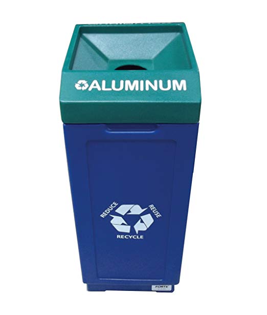 Forte Products 8002480 Open Top Plastic Recycle Bin with Aluminum Graphic, 14.5