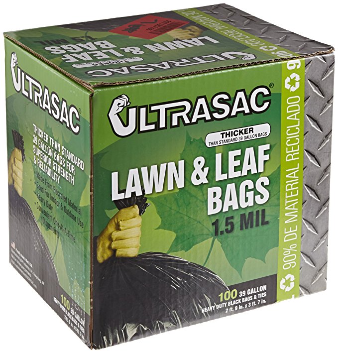 Aluf Plastics 769646 Ultrasac Heavy Duty Professional Quality Lawn and Leaf Trash Bag, 39 Gallon Capacity, 43