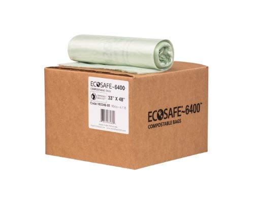 EcoSafe-6400 HB3348-856 Compostable Bag, Certified Compostable, 39-Gallon, Green (Pack of 90)