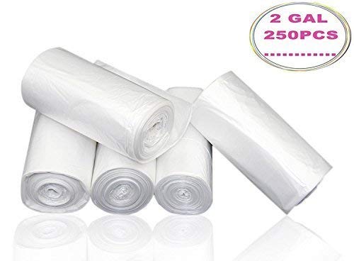 7-Almond 2 Gallon Small Trash Bags, Wastebasket Trash Bags for Office, Home Waste Bin Trash Can Liners Pet Waste Bags Disposal Bags(Clear, 250 Counts/ 5 Rolls)