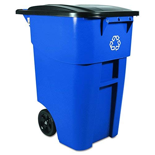 Rubbermaid Commercial RCP 9W27 BLU Brute Rollout Waste Receptacles Container, Square, Plastic, 50 gal, Blue