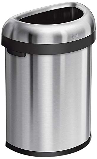 simplehuman 80 Liter / 21.1 Gallon Commercial Heavy-Gauge Stainless Steel Extra-Large Semi-Round Open Trash Can, Brushed Stainless Steel, ADA-Compliant