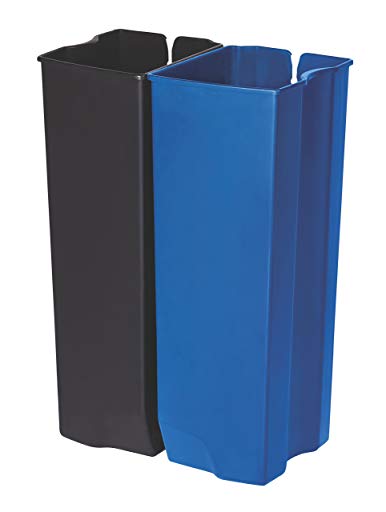 Rubbermaid Commercial Slim Jim End Step-On Trash Dual Rigid Liner Set, Plastic, 24 Gallon, Black/Blue