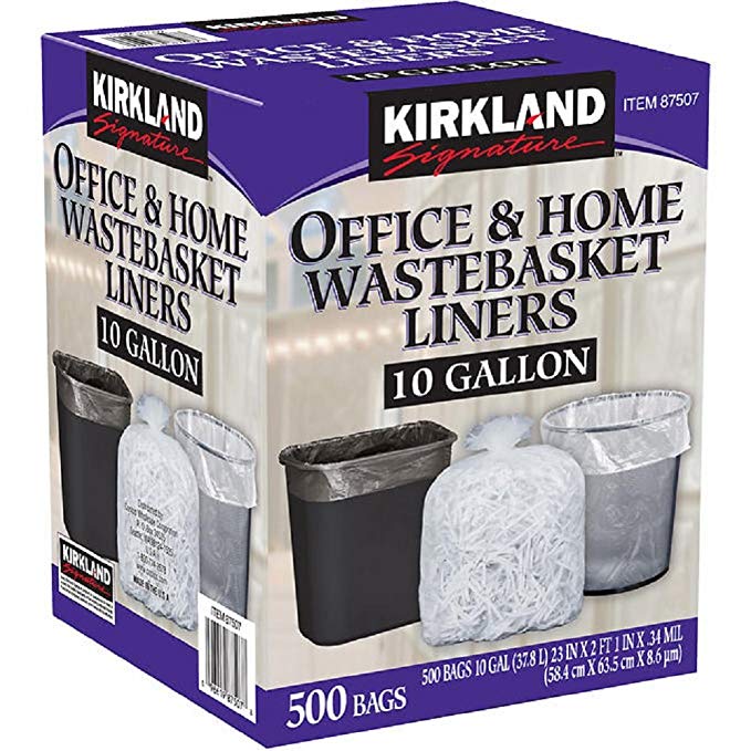 Kirkland Signature Clear Wastebasket Liner Thickness: 0.34 mil,Dimensions: 23 x 25,Depth: 25 in. Width: 23 in 10 Gallon 500 Count