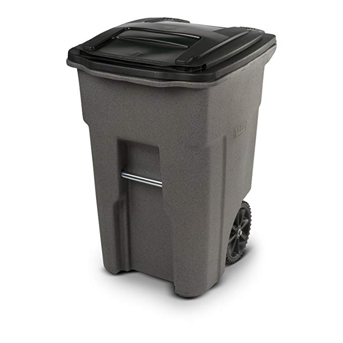 Toter 25548-R1129 Residential Heavy Duty Two Wheeled Trash Can, 48 gallon, Graystone