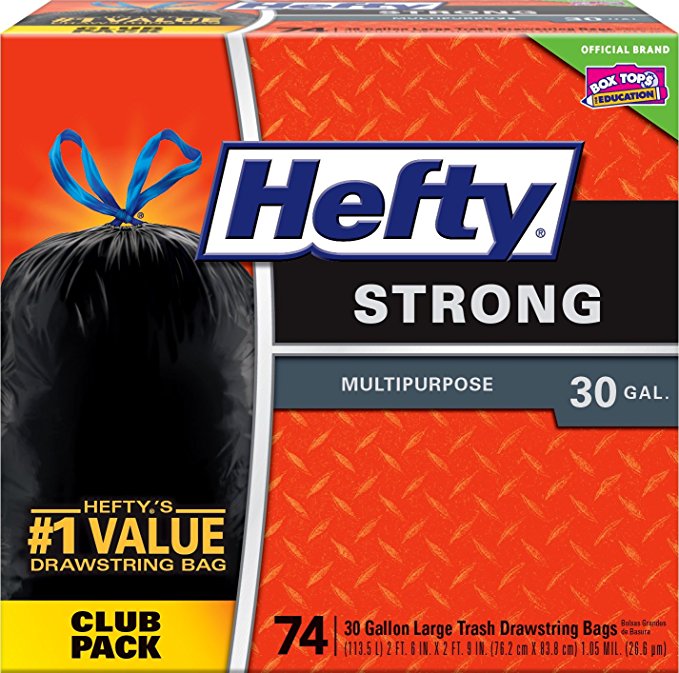 Hefty Strong Large Trash/Garbage Bags (Multipurpose, Unscented, Drawstring, 30 Gallon, 74 Count)