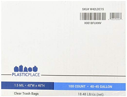 Plasticplace 40-45 Gallon Trash Bags, 1.5 Mil, 40