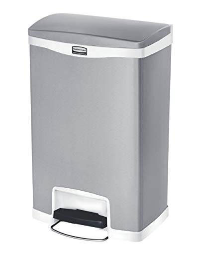 Rubbermaid Commercial Slim Jim Stainless Steel Front Step-On Wastebasket, 13-gallon, White (1901997)