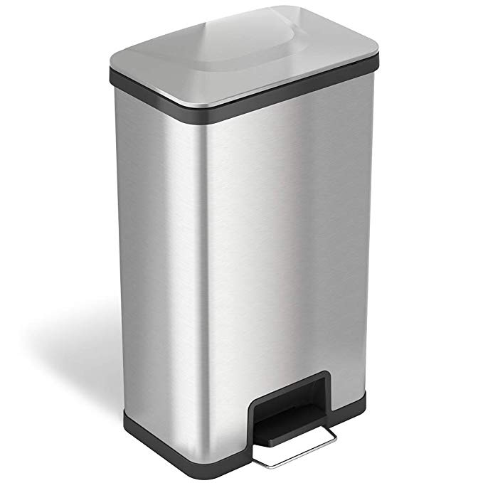 iTouchless SoftStep Stainless Steel Step Trash Can, Bathroom, Kitchen, Office, Home (Stainless Steel/Black Trim, 18 Gal / 68 L)