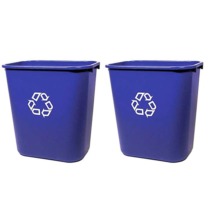 Rubbermaid FG295673 Blue Medium Deskside Recycling Container with Universal Recycle Symbol, 28-1/8 qt Capacity, 14.4