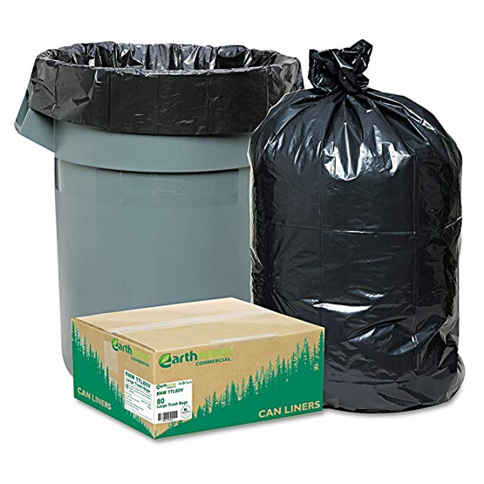 80 Large 33 Gallon Commercial Trash Can Bags Heavy Garbage Duty Yard, EarthSense