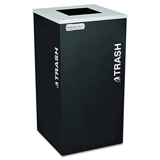 Ex-Cell Kaiser RC-KDSQ-T BLX Kaleidoscope Collection Steel Square Indoor Trash Recycling Receptacle with Textured Top, 24 Gallon Capacity, 15-3/4